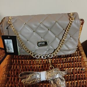 Badgley Mischka Elegant Taupe Quilted Chain Bag
